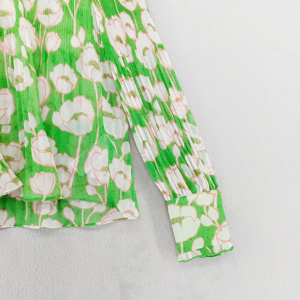 NWT Ted Baker Ellerie Green Floral-Print Ruffle Blouse P6033 - Picture 5 of 8